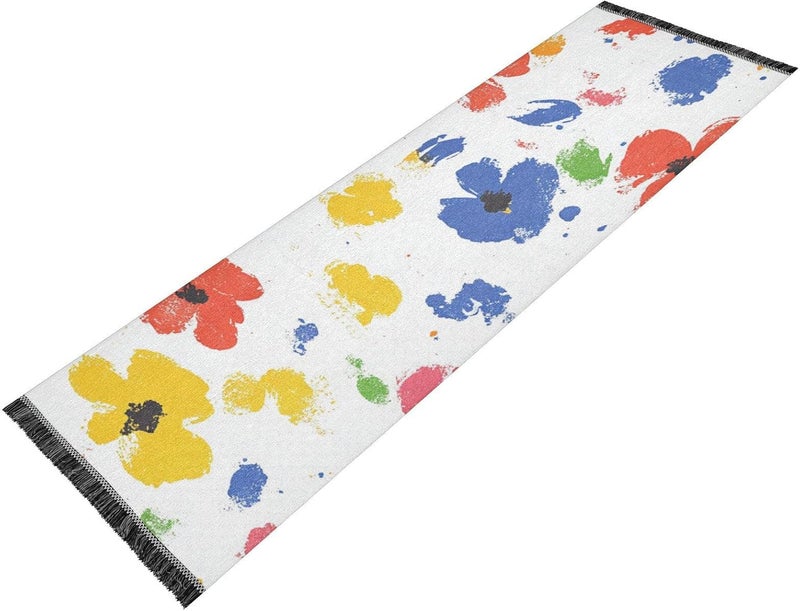 Bedroom Runner Washable Non Skid Laundry Rug Runner Tassel Carpet for Hallway Kitchen Bedroom Living Room Home Decor Watercolor Flowers - Image 1