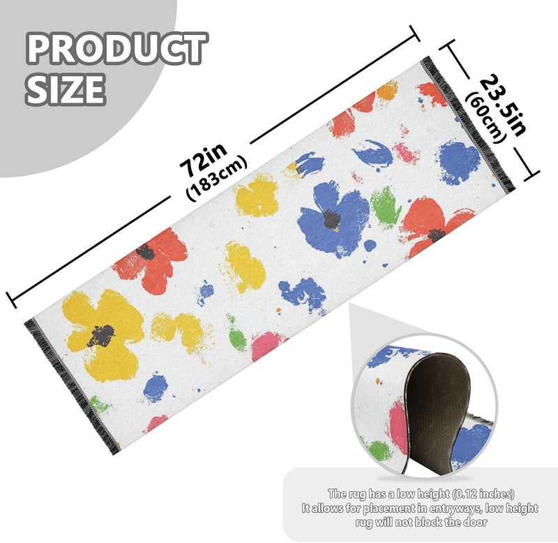Bedroom Runner Washable Non Skid Laundry Rug Runner Tassel Carpet for Hallway Kitchen Bedroom Living Room Home Decor Watercolor Flowers - Image 3
