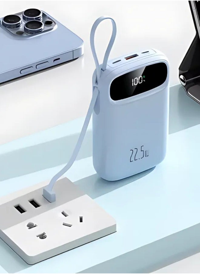 AOLON - Aolon JS38 Power Bank 20000mAh Power Banks Quick Charge Power Bank With Built in Dual Fast Charging Cables Portable Fast Charging Digital Display Power Bank External Battery For iPhone Huawei ( Blue ) - Image 1