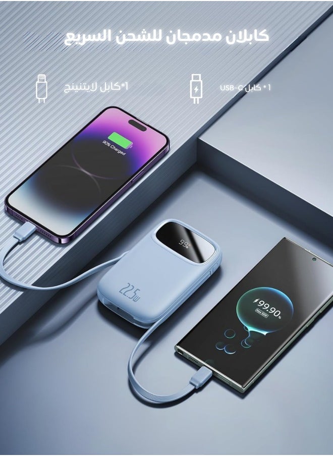 AOLON - Aolon JS38 Power Bank 20000mAh Power Banks Quick Charge Power Bank With Built in Dual Fast Charging Cables Portable Fast Charging Digital Display Power Bank External Battery For iPhone Huawei ( Blue ) - Image 1