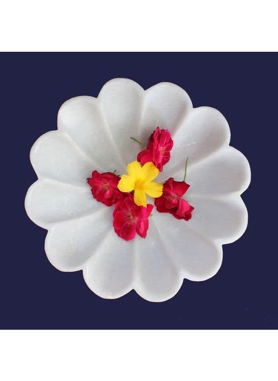 R&M - R&M RM Flower Bowl Marble Urli | Showpiece Decor Fruit Bowl, Birdbath, Kitchen, Pooja Room, Desk, Dinner Table | Gift for Anniversary, Birthday, Festival & Ceremony Marble Candle Holder Bowl | White - Image 1