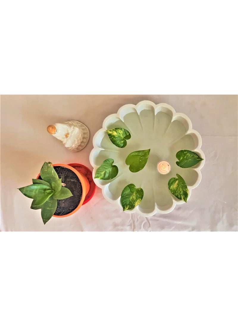 R&M - R&M RM Flower Bowl Marble Urli | Showpiece Decor Fruit Bowl, Birdbath, Kitchen, Pooja Room, Desk, Dinner Table | Gift for Anniversary, Birthday, Festival & Ceremony Marble Candle Holder Bowl | White - Image 1