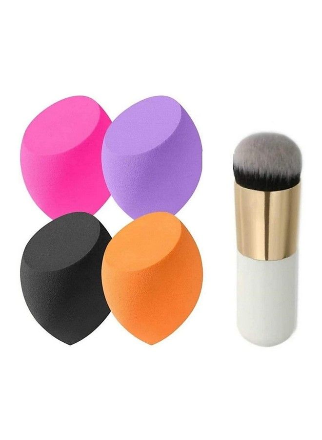 SUNISA Mini White Foundation Makeup Brush And 4 Makeup Sponge Beauty Blenders For Womens And Girls (Pack Of 5) - Image 1