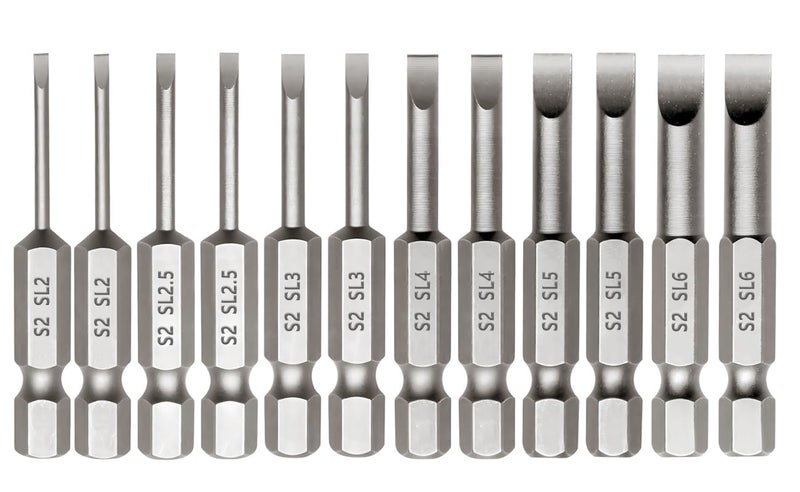 Saipe 12 Pieces Magnetic Slotted Screwdriver Bit Set, 1/4 Inch Hex Shank Flat Head Drill Bits Insert Bits 2 Inch Length, SL2/2.5/3/4/5/6 Impact Driver Bit for Power Drilling, Set of 2 - Image 1