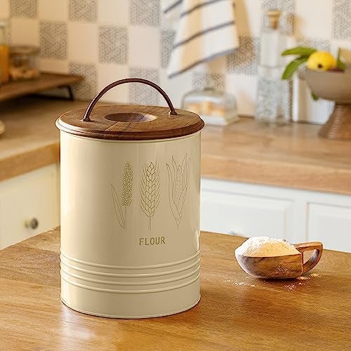 Ellementry Grain Storage Barrel With Wooden Lid - 5 Kg, Airtight Metal Vegetable Storage Container, Kitchen Organizer For Potatoes, Onions & Garlic, Rustic Farmhouse Pantry Bin, Grey - Image 1