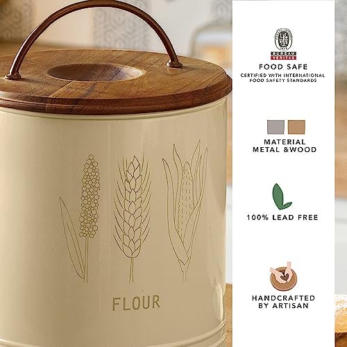 Ellementry Grain Storage Barrel With Wooden Lid - 5 Kg, Airtight Metal Vegetable Storage Container, Kitchen Organizer For Potatoes, Onions & Garlic, Rustic Farmhouse Pantry Bin, Grey - Image 2