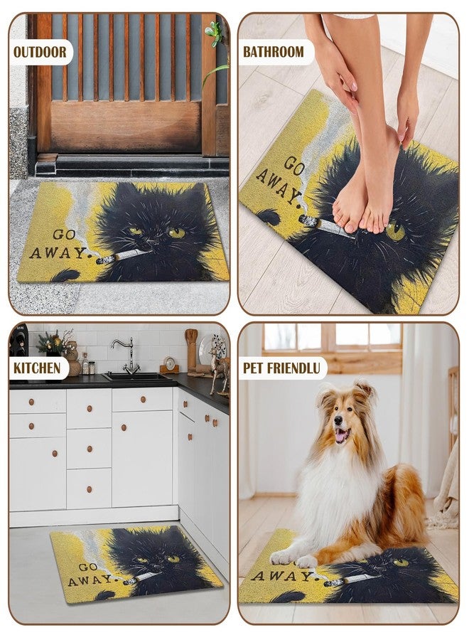 KBRCT Go Away Black Cat Door Mat Outdoor Indoor Entrance Entryway, Funny Smoking Black Kitten Kitty Doormat Inside Outside, Cat Welcome Mats for Front Door, 17x30 Inch - Image 5