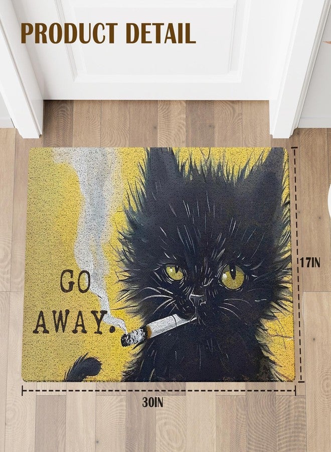 KBRCT Go Away Black Cat Door Mat Outdoor Indoor Entrance Entryway, Funny Smoking Black Kitten Kitty Doormat Inside Outside, Cat Welcome Mats for Front Door, 17x30 Inch - Image 2