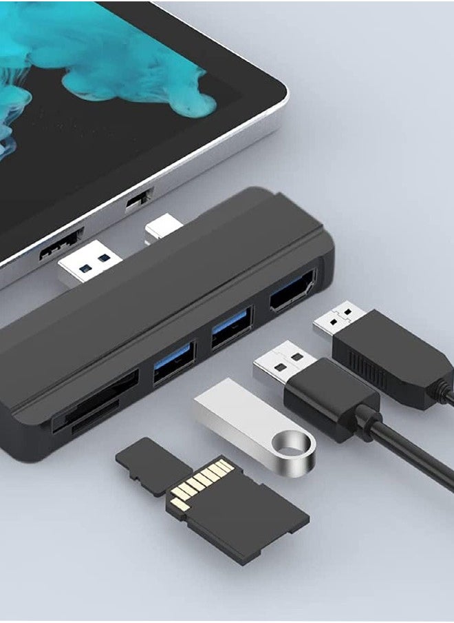 جويز موزع/محطة إرساء USB 3.0 لجهاز Surface Pro 4 5 6، محول موزع USB 3.0x3 من Takya، قارئ بطاقات ذاكرة SD وTF/Micro SD، منفذ Mini DP إلى HDMI بدقة 4K بتصميم خاص لجهاز Microsoft Surface Pro من الجيل الرابع/الخامس/السادس  - Image 1