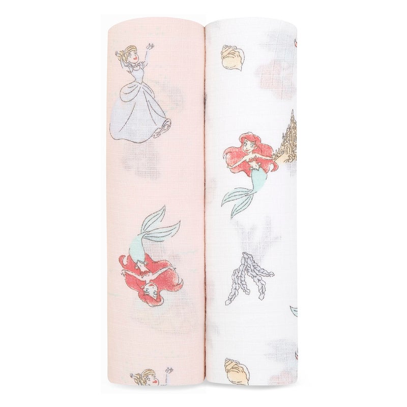 aden + anais Essentials Muslin Swaddle Blankets, Newborn Receiving Blanket for Swaddling, 100% Cotton Baby Swaddle Wrap, 2 Pack, Disney Princess - Image 1