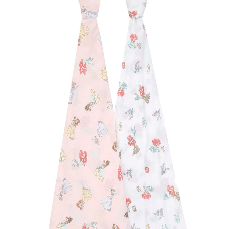 aden + anais Essentials Muslin Swaddle Blankets, Newborn Receiving Blanket for Swaddling, 100% Cotton Baby Swaddle Wrap, 2 Pack, Disney Princess - Image 2