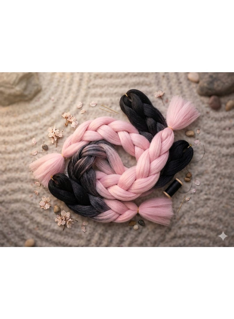 Ombre Black to Baby Pink Kanekalon Braiding Hair Extensions for Box Braids & Afro Styles - 90cm Long - Professional Synthetic Hair - Image 2