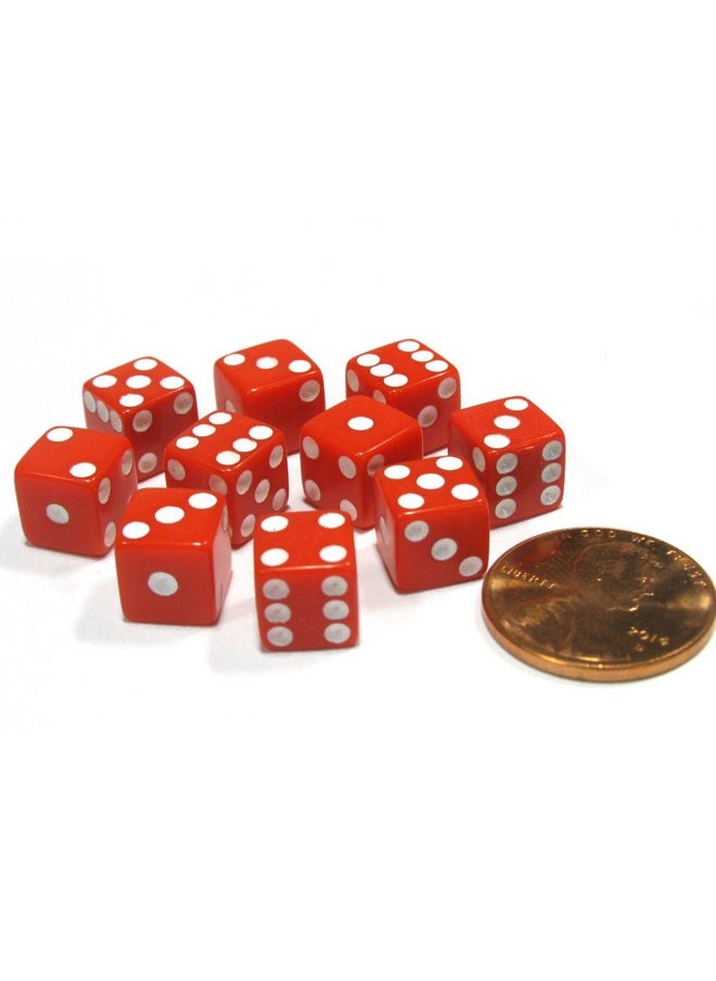 Set of 10 Red 8mm Six Sided D6 Small Square Dice with White Pips by Koplow Games