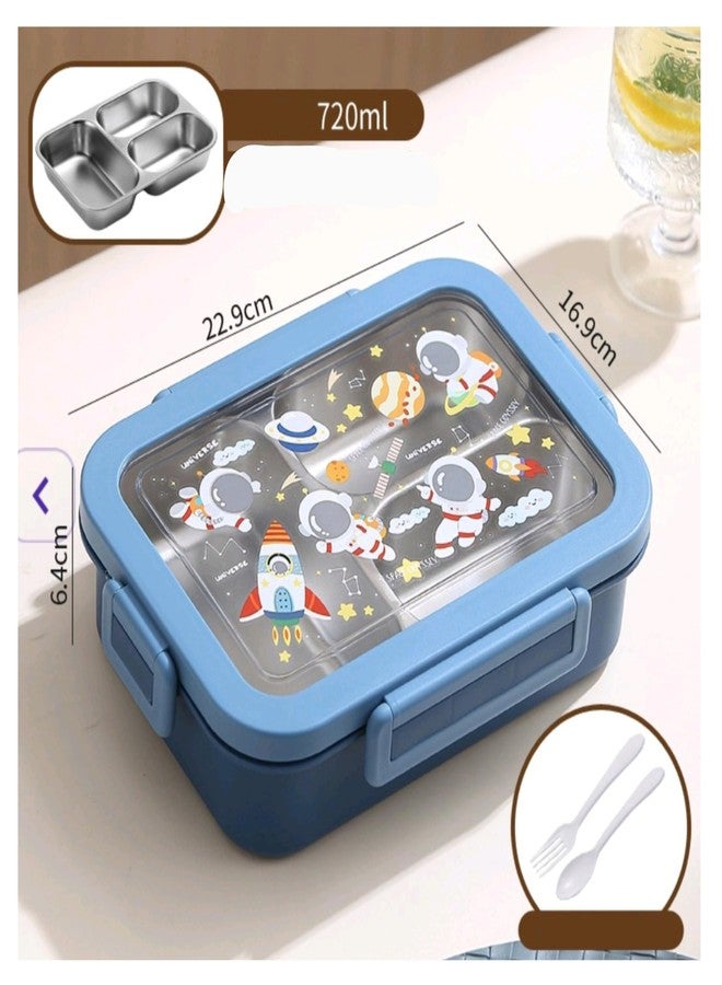 Velme Craft Lunch Box Stainless Steel Leak-Proof | BPA-Free Bento Tiffin Box for School & Office | 3-Compartment Food Storage with Fork & Spoon (Random Colour) - Image 4
