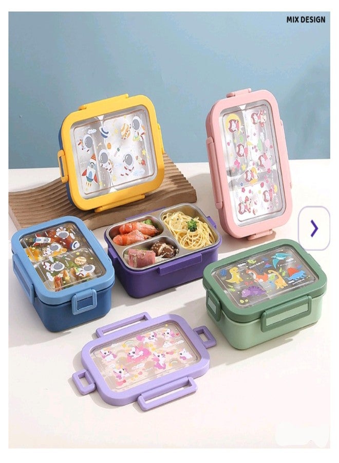 Velme Craft Lunch Box Stainless Steel Leak-Proof | BPA-Free Bento Tiffin Box for School & Office | 3-Compartment Food Storage with Fork & Spoon (Random Colour) - Image 5