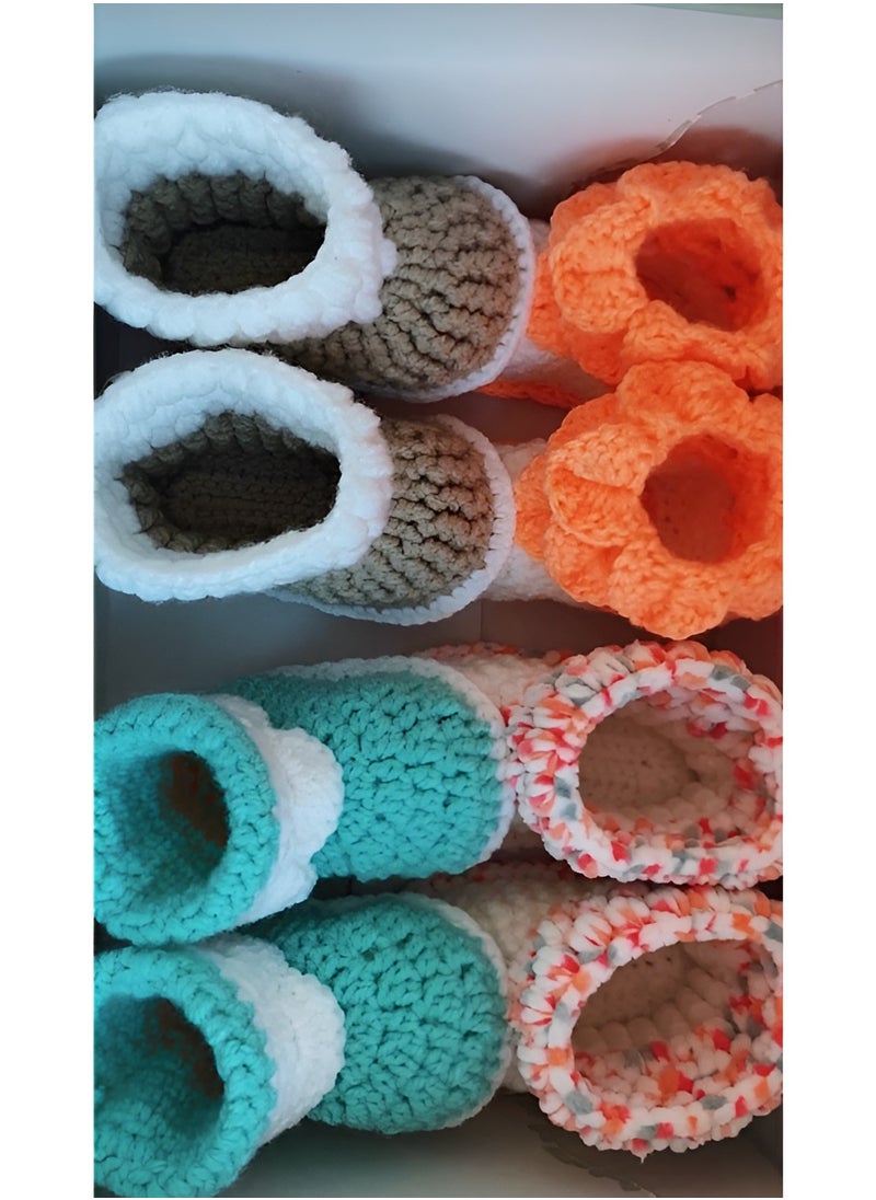 Braidise Creations Gift Set For New Born Baby - 4 Cute Knitted Baby Boots Multicolour 3inch Sole  - Image 2