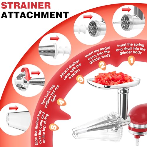 GLINK Fruit and Vegetable Attachment Strainer Set with Meat Grinder for Kitchenaid Stand Mixer Fruits Juicer Vegetables Strainer Attachment and Sausage Stuffer Tubes for Kitchenaid Mixer Attachments - Image 3