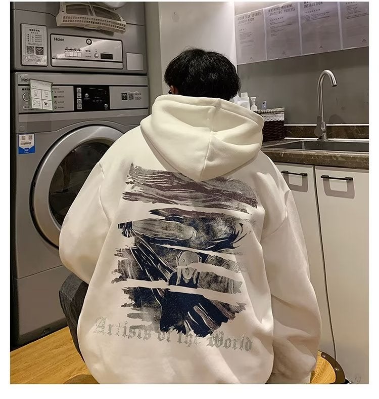 High Street American Hooded Sweatshirt for Men White [fleece-lined]] - Image 1