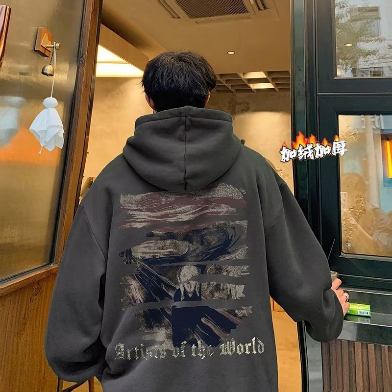 High Street American Hooded Sweatshirt for Men White [fleece-lined]] - Image 2