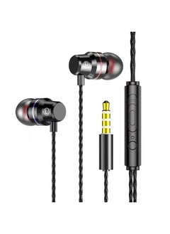 Red And Blue Ring Metal Headphones Universal Subwoofer In-ear Microphone Headphones For OPPOvivo Huawei Xiaomi Apple-Color:3.5 Interface Plastic Black Bag