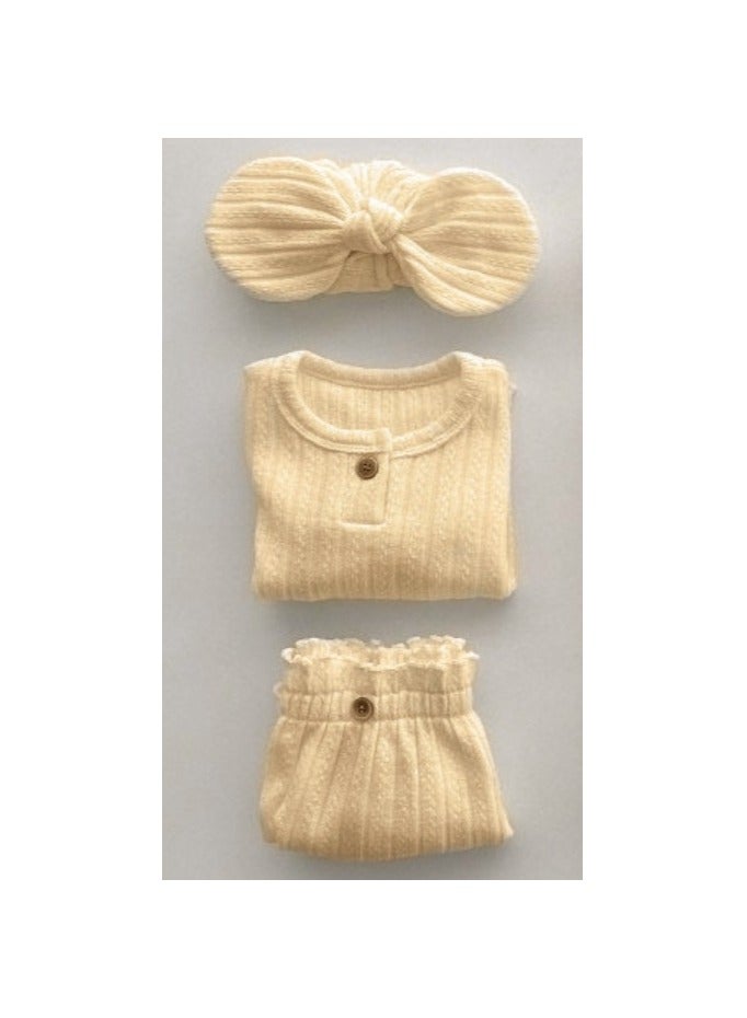 Baby Girl Autumn Knitted Jacquard Long Sleeve T-shirt + Triangle Pants Set - Image 2