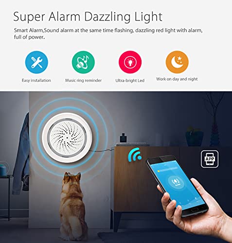 SENCKIT Smart Wi-Fi Siren Alarm: Wireless Strobe Siren with Sound and Light Alarm, 100dB Sounder, App Remote Control, Burglar Alarm Links with Tuya Smart Devices for Home Security & Home Automation - Image 2