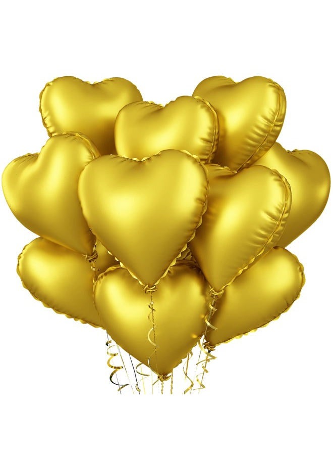 Biapian Foil Heart Balloons Gold, 10PCS Gold Heart Shape Balloons, 18inch Metallic Love Foil Balloons for Helium, Birthday Balloons Decorations for Golden Wedding, Valentines Day, Brithday Party, Anniversary - Image 1