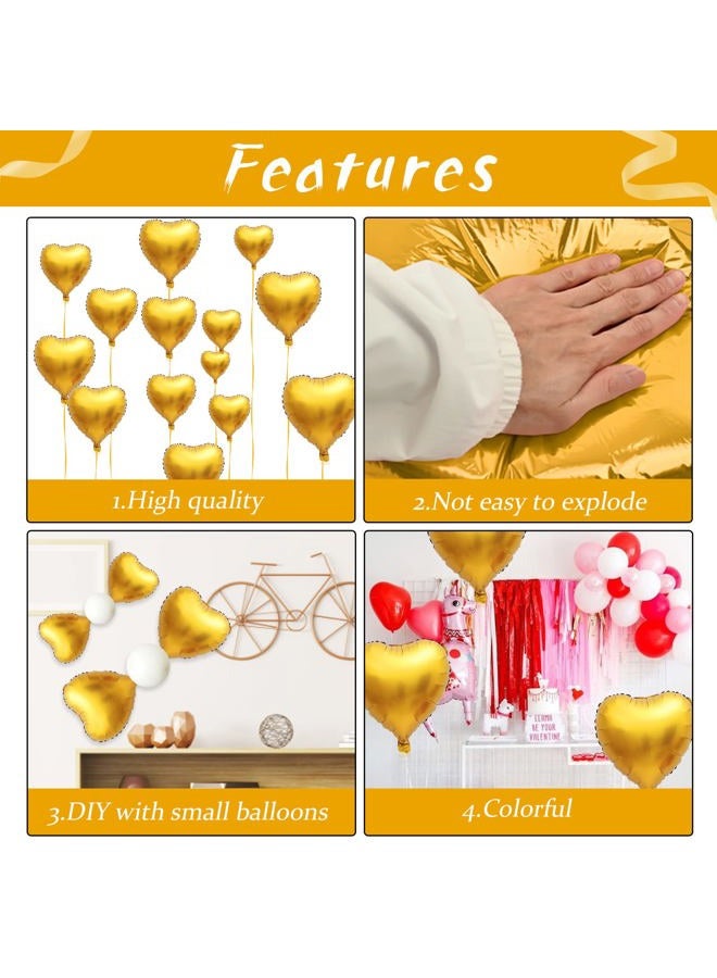 Biapian Foil Heart Balloons Gold, 10PCS Gold Heart Shape Balloons, 18inch Metallic Love Foil Balloons for Helium, Birthday Balloons Decorations for Golden Wedding, Valentines Day, Brithday Party, Anniversary - Image 4