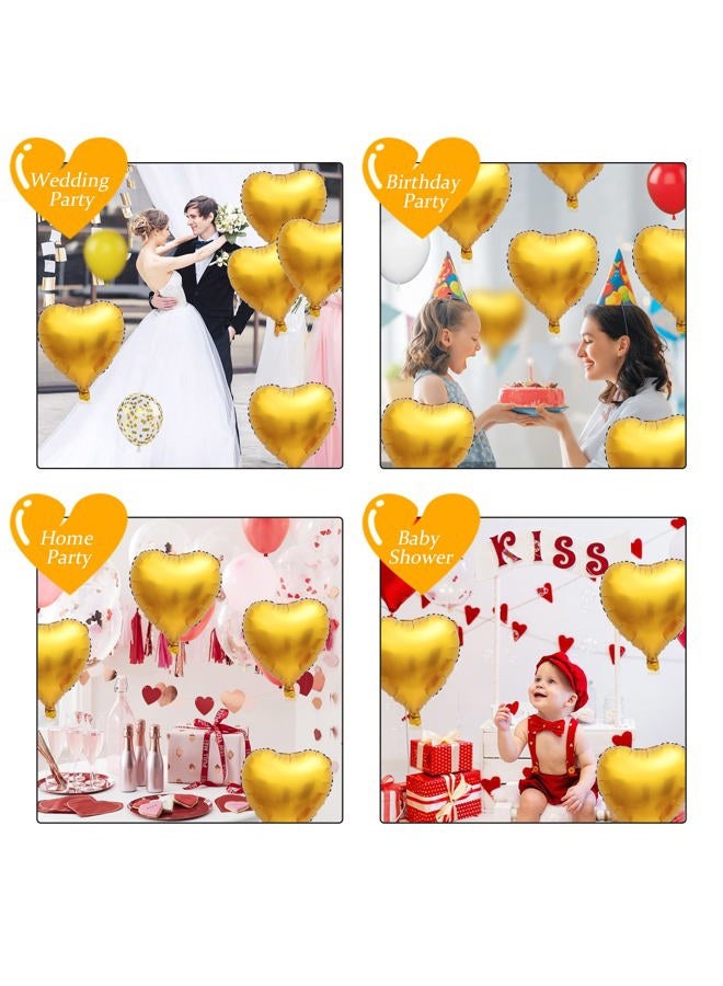 Biapian Foil Heart Balloons Gold, 10PCS Gold Heart Shape Balloons, 18inch Metallic Love Foil Balloons for Helium, Birthday Balloons Decorations for Golden Wedding, Valentines Day, Brithday Party, Anniversary - Image 5