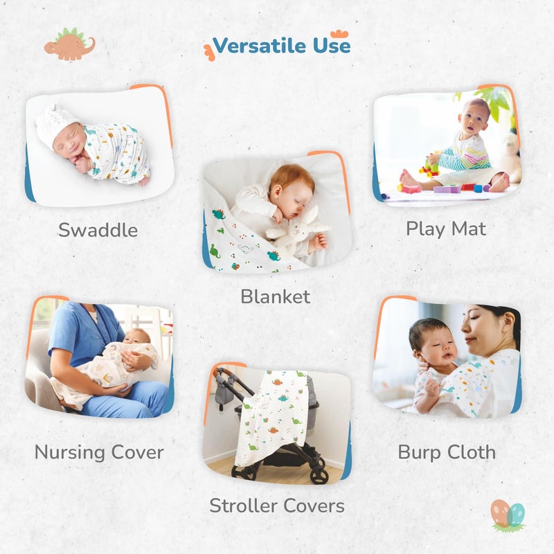 R for Rabbit ر لرابيت كادلز بطانية للأطفال حديثي الولادة من قطن موسلين 100% | خفيفة الوزن، قابلة للتنفس وصديقة للبشرة مجموعة متعددة الاستخدامات من 3 بطانيات (الحجم- 105x100 سم، تصميم سفاري متعدد)  - Image 2