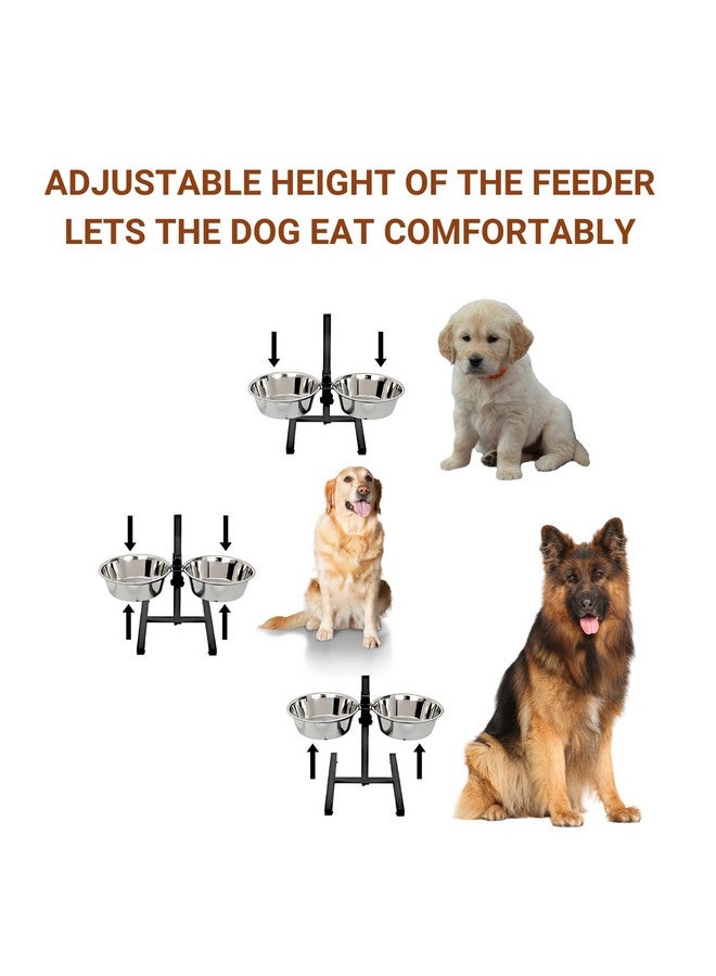 Pets Empire Double Diner Dog Bowl | Adjustable Elevated Pet Feeder Raised Dog Food Bowl | Dog Feeding Station H-Base Double Bowl Stand | Stainless Steel Removable Bowls | (Large) 1600 Ml X 2 - Image 2