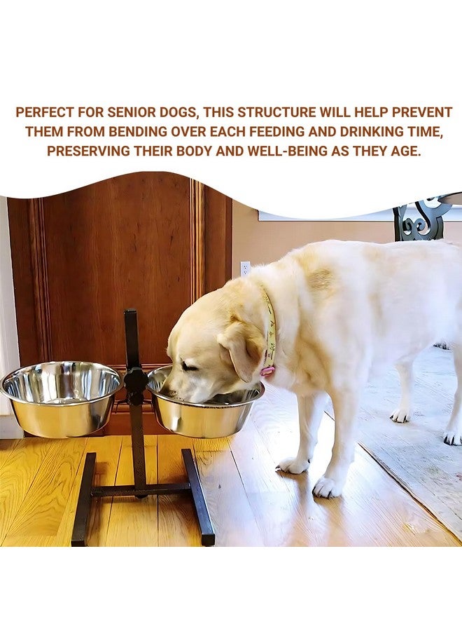 Pets Empire Double Diner Dog Bowl | Adjustable Elevated Pet Feeder Raised Dog Food Bowl | Dog Feeding Station H-Base Double Bowl Stand | Stainless Steel Removable Bowls | (Large) 1600 Ml X 2 - Image 3