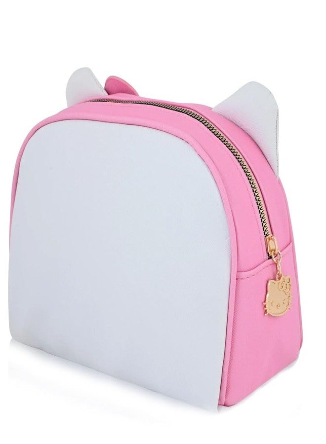 فاست فوروورد حقيبة مكياج هيلو كيتي مرخصة رسميًا، مقاس 9 بوصات، مصنوعة من الجلد الوردي والأبيض، حقيبة أدوات تجميل - Image 2