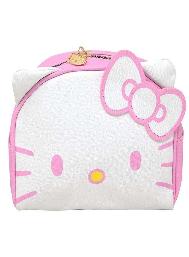 فاست فوروورد حقيبة مكياج هيلو كيتي مرخصة رسميًا، مقاس 9 بوصات، مصنوعة من الجلد الوردي والأبيض، حقيبة أدوات تجميل - Image 1