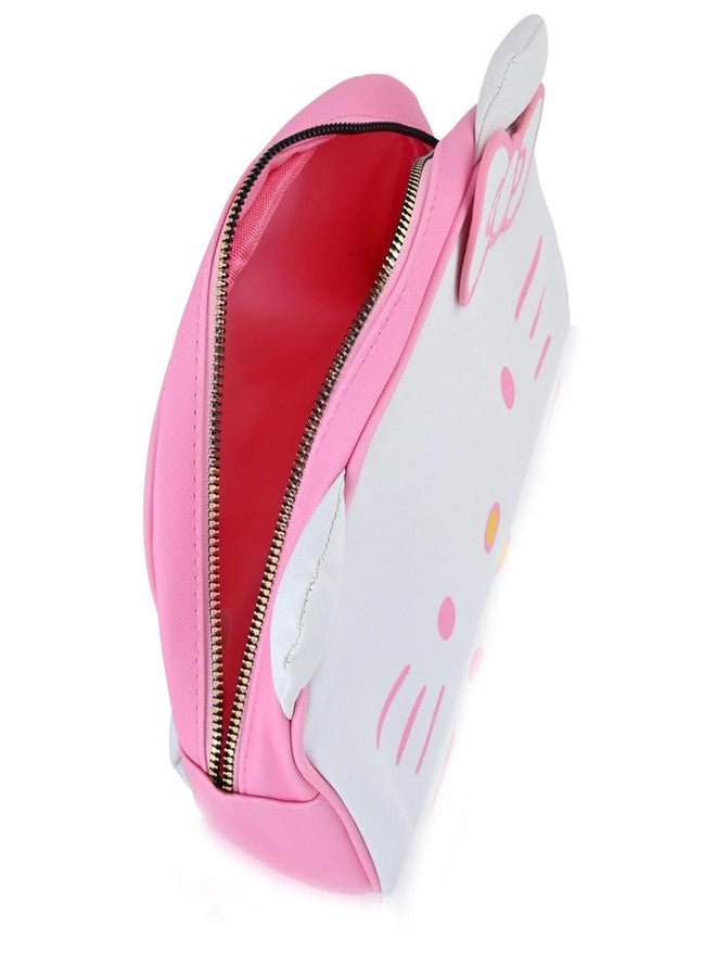 فاست فوروورد حقيبة مكياج هيلو كيتي مرخصة رسميًا، مقاس 9 بوصات، مصنوعة من الجلد الوردي والأبيض، حقيبة أدوات تجميل - Image 3