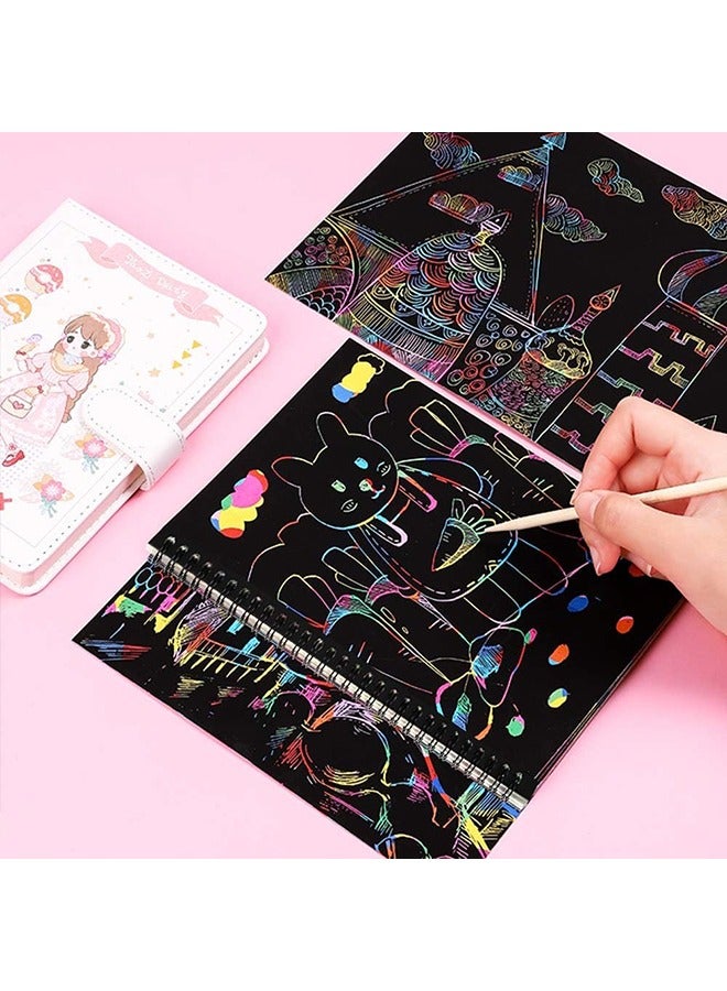 8 Pack Scratch Arts Drawing Notebook Paper for Kids Art Supplies, Large Rainbow Scratch and Sketch Books Set for Kids Party Favors - Image 2