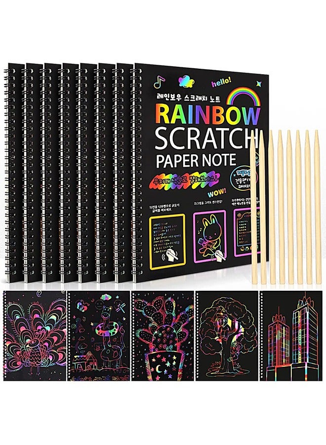 8 Pack Scratch Arts Drawing Notebook Paper for Kids Art Supplies, Large Rainbow Scratch and Sketch Books Set for Kids Party Favors - Image 1