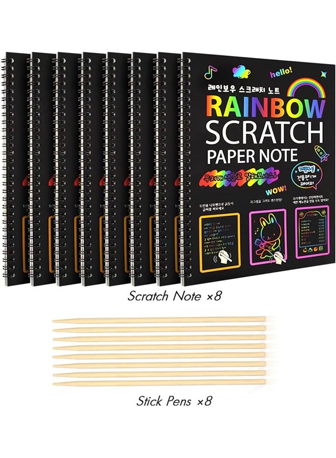 8 Pack Scratch Arts Drawing Notebook Paper for Kids Art Supplies, Large Rainbow Scratch and Sketch Books Set for Kids Party Favors - Image 4