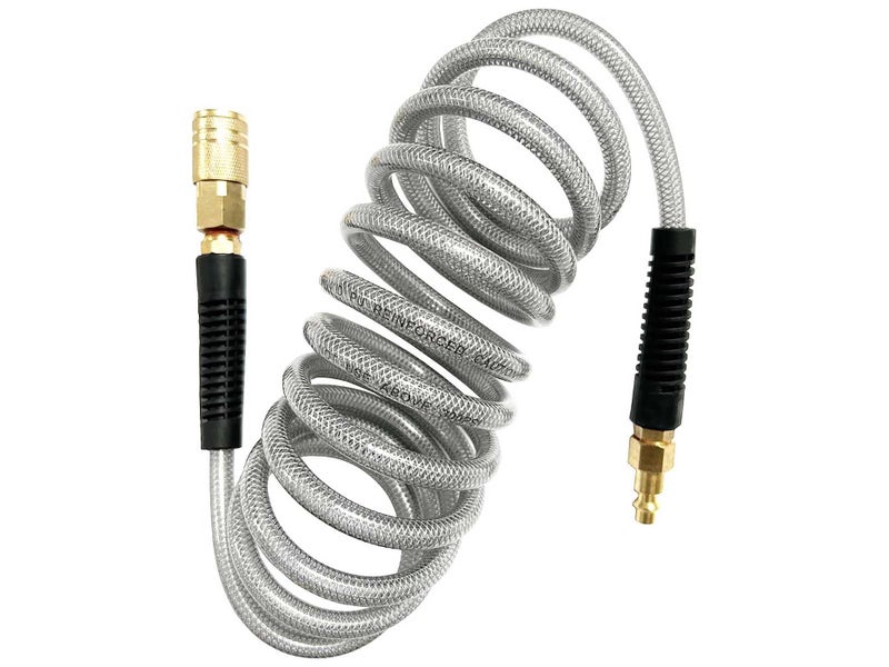SANFU (PU) Polyurethane Reinforced Recoil 1/4”ID(6.3 x 9.8mm) x 10ft, Air Hose 300PSI with 1/4-Inch Swivel Solid Brass Quick Coupler and Plug, Gray(10') - Image 1