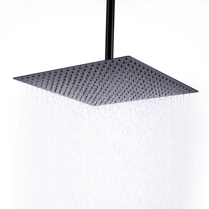SHOWER HEAD16 INCH ULTRA THIN HIGH PRESSURE FIXED RAIN SHOWERHEAD MATTE BLACK WITH SILICONE NOZZLE ADJUSTABLE METAL SWIVEL BALL JOINT FOR THE BEST RELAXATION AND SPA