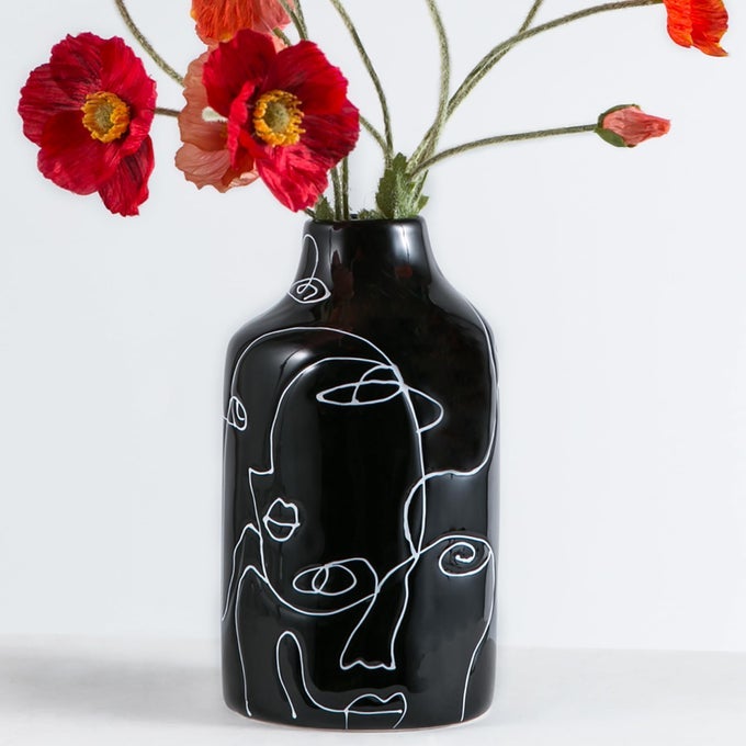 CERAMIC VASE IRREGULAR FACE DESIGN DECORATIVE FLOWER VASE FOR HOME DECOR LIVING ROOM HOME OFFICE CENTERPIECETABLE AND WEDDING BBLACK