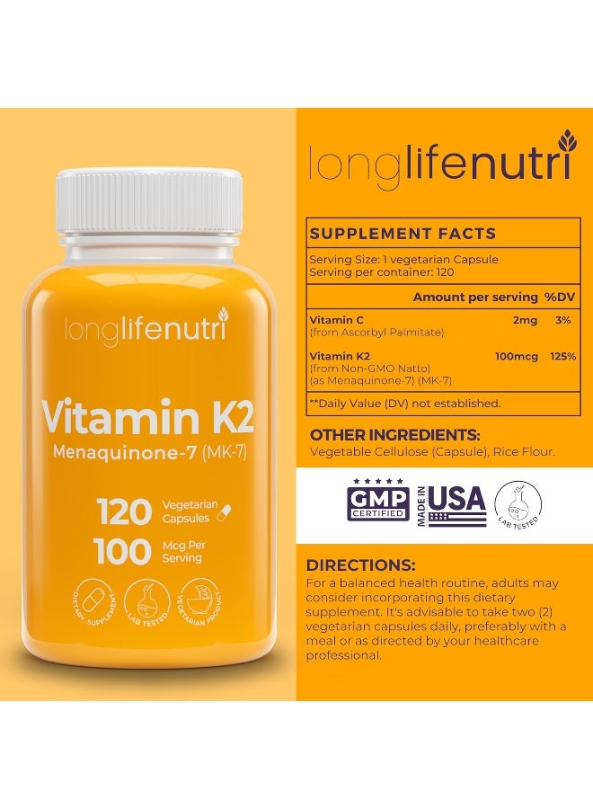 LongLifeNutri Vitamin K2 Capsules 120 Count for Adults - Image 2
