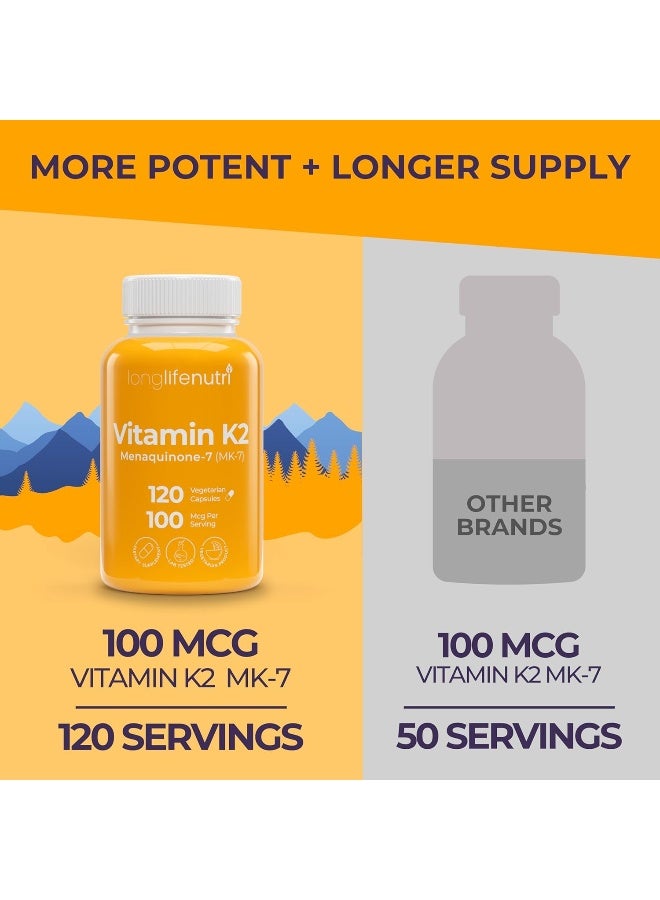 LongLifeNutri Vitamin K2 Capsules 120 Count for Adults - Image 3