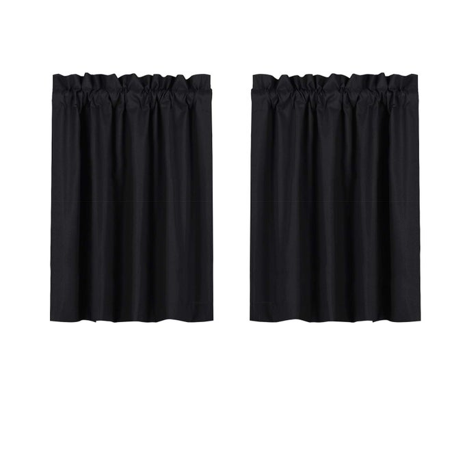 BLACKOUT KITCHEN CURTAINS WATERPROOF SOFT ROD POCKET DARKENING SMALL CURTAINS FOR BATHROOM BEDROOM 36 INCH LENGTH 2 PANELS BLACK