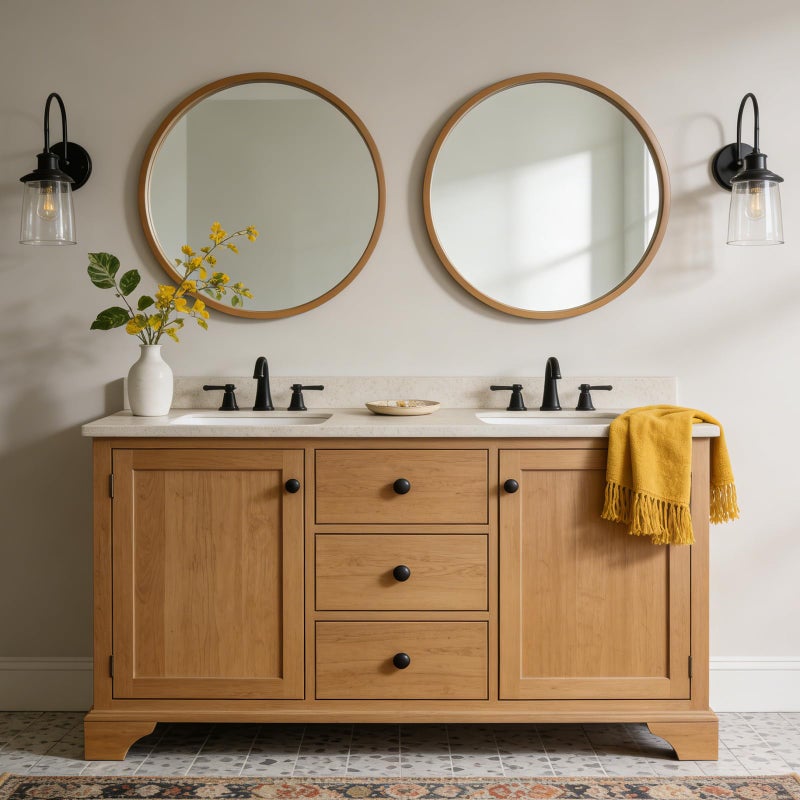 WallBeyond 28 Inch Natural Round Wood Mirror, Large Circle Wooden Frame Wall Mirror for Bathroom, Living Room, Bedroom, Entryway - Image 4