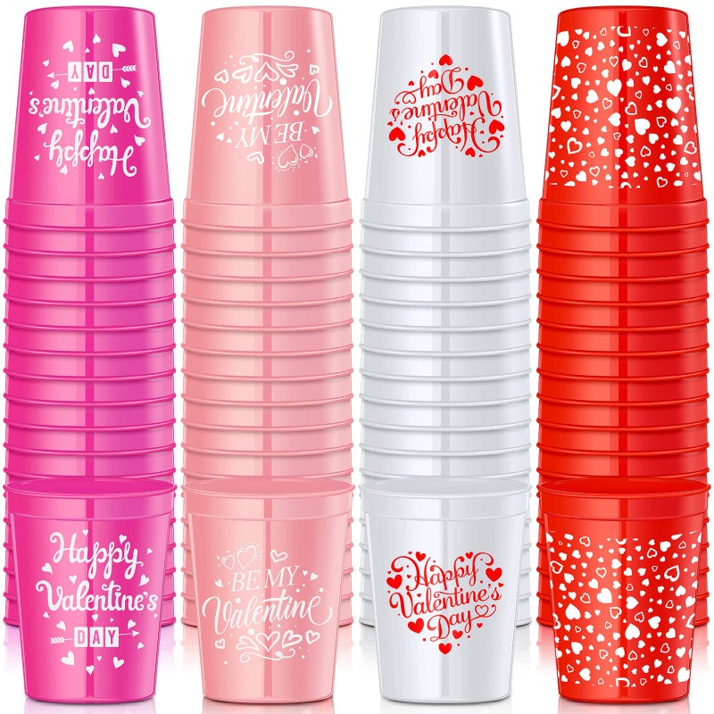 WILLBOND 60 Pcs Valentines Day Reusable Cups 16 oz Happy St Patrick Plastic Tumblers With Heart Design for Anniversary Dinner Wedding Party Supplies Red