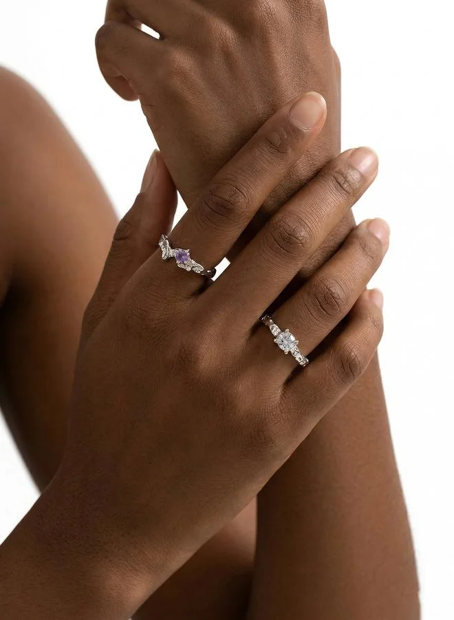 تايك تو Pack of 2 - Silver Tone Zircon Embellished Rings