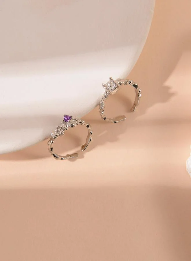 تايك تو Pack of 2 - Silver Tone Zircon Embellished Rings