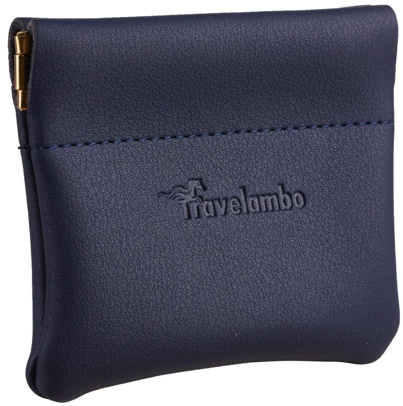 Travelambo Leather Squeeze Coin Purse Pouch Change Holder For Men & Women (Access Blue Navy) - Image 1
