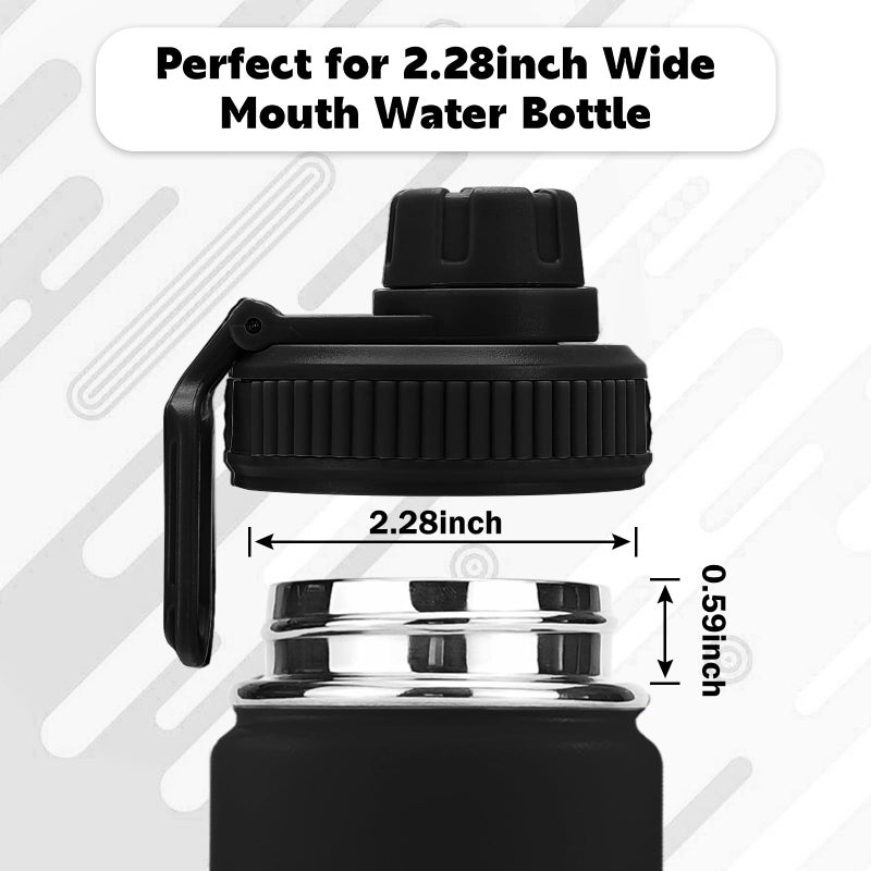XccMe Spout Lid for Hydro Flask Wide Mouth Sport Water Bottles,2 Pack Replacement Lids for Most 12,14,16,18,20,22,32,40,64oz Wide Mouth Water Bottles with Handle Easy to Carry (Black2) - Image 2